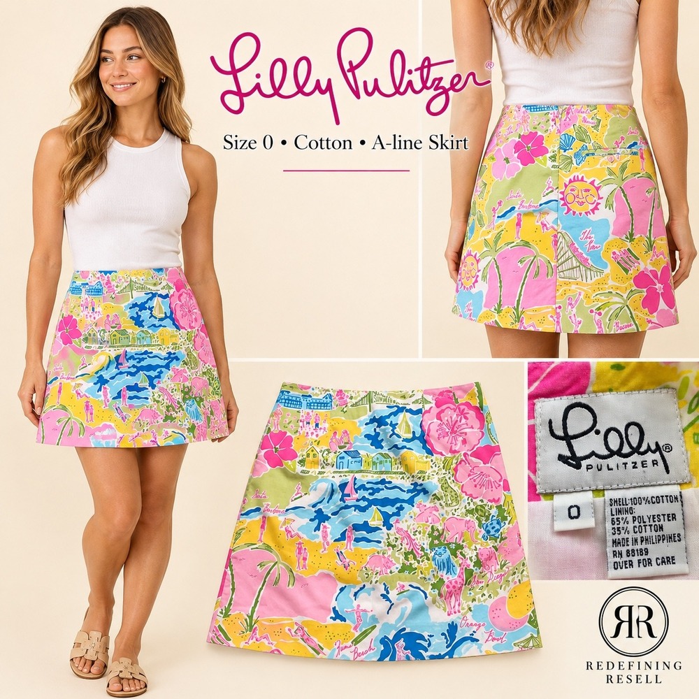 Lilly Pulitzer California Novelty Print A-Line Mini Skirt Pink Multi Size 0